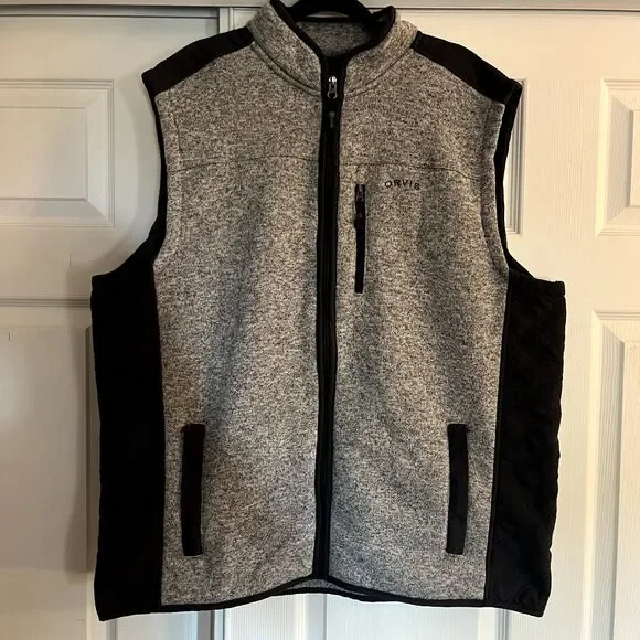 Orvis Vest Men's XXL Full Zip Heathered Gray Knit Outdoor Hiking Sweater Fleece - Picture 2 of 10